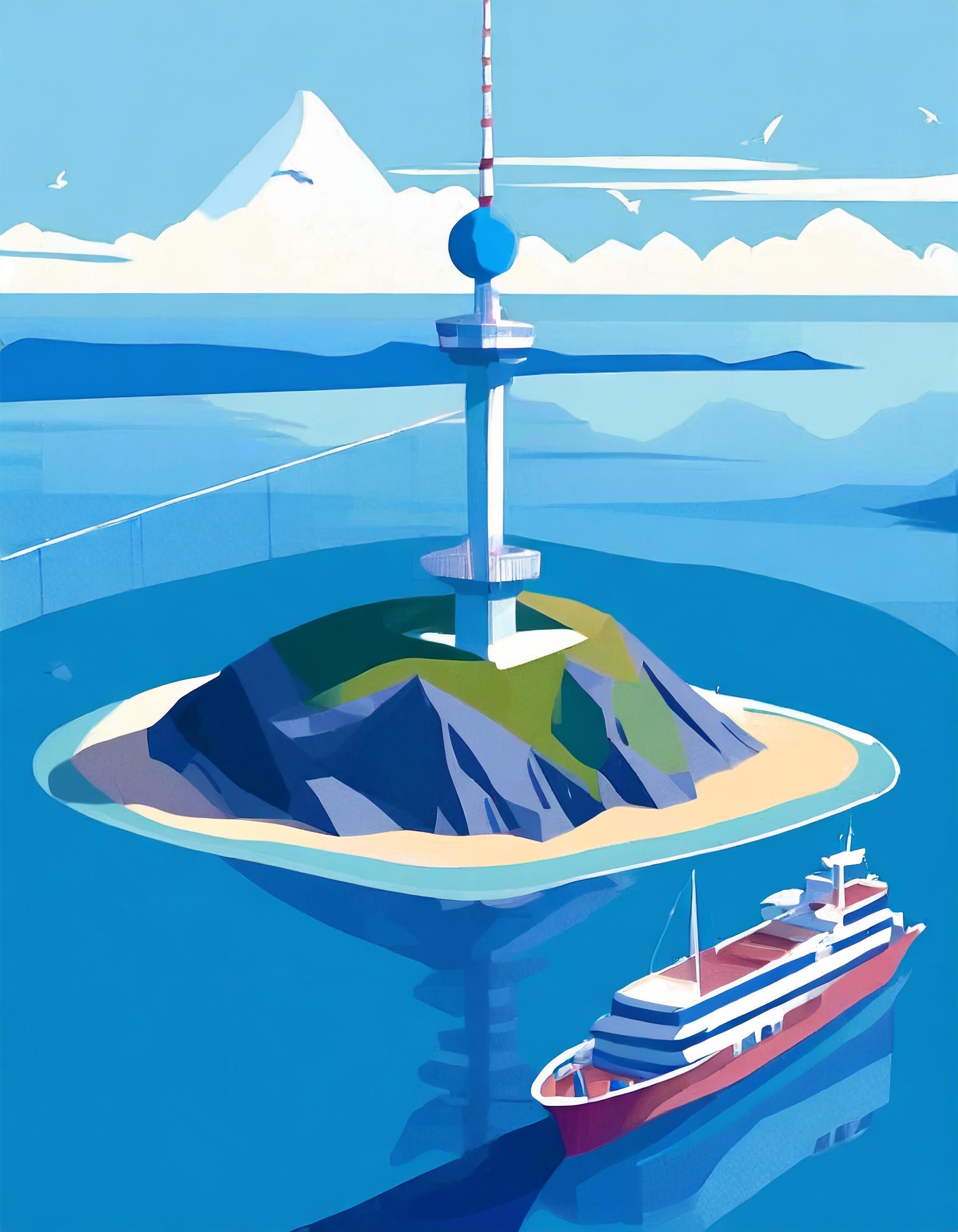 schiffsradar in echtzeit illustration - Antenne auf Insel